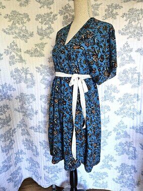 Sz S to M Kimono Sleeve Wrap Dress Blue NEW